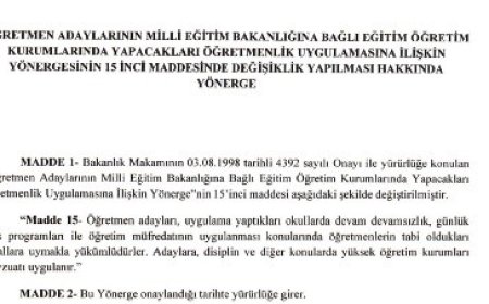 ADAY ÖĞRETMENLERE İLİŞKİN YÖNERGEDE DEĞİŞİKLİK