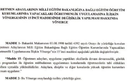 ADAY ÖĞRETMENLERE İLİŞKİN YÖNERGEDE DEĞİŞİKLİK