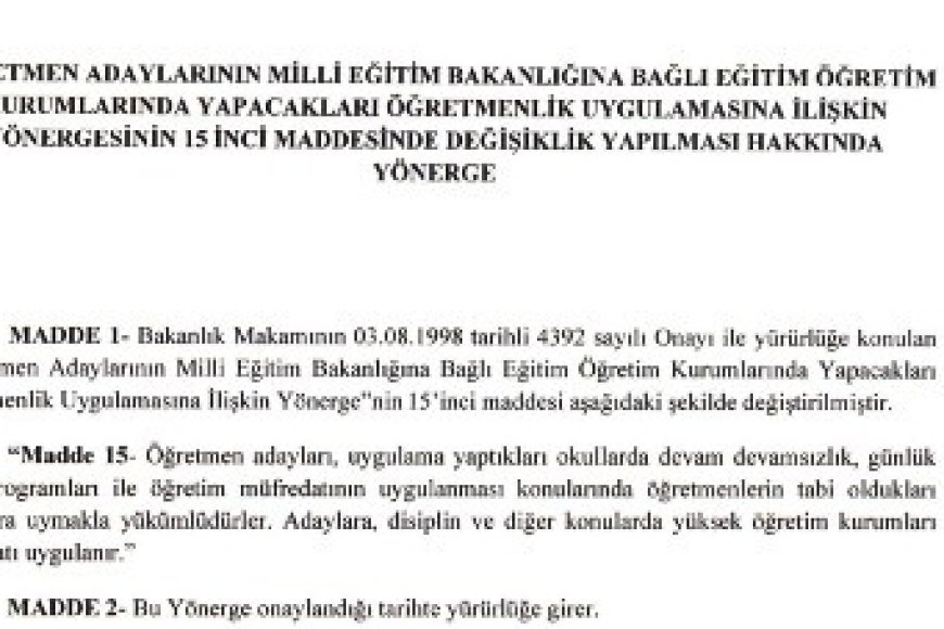 ADAY ÖĞRETMENLERE İLİŞKİN YÖNERGEDE DEĞİŞİKLİK