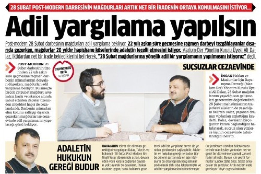 Mazlumder GYK Üyesi Ali Dalaz:Adil yargılama yapılsın